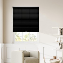 DEZ FURNISHINGS Cordless 1" Signature Light Filtering Pleated Fabric Shade, 48" W x 48" H, Black