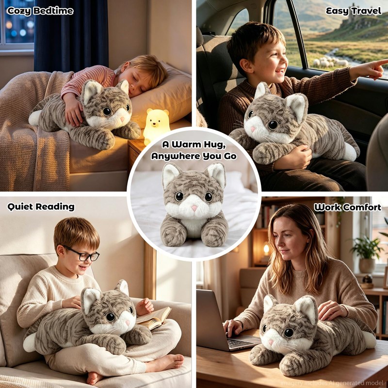 Bobbie & Laxi 22" Weighted Gray Cat Plush, 4.5 lbs