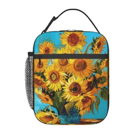 cromcu Insulated Lunch Box for Boys Kids Men Sunflower Lunch Bag for Work,Picnic,School,Travel,Hiking, Beach or Fishing Polyester Art Sunflower Lunch Box