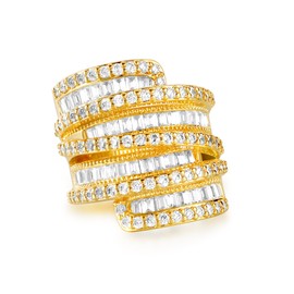 MDFUN 4 Rows Emerald Cut Cubic Zirconia Rings 18K Yellow Gold Plated Engagement Promise Wedding Ring Baguette Ring for Women Size 8.5