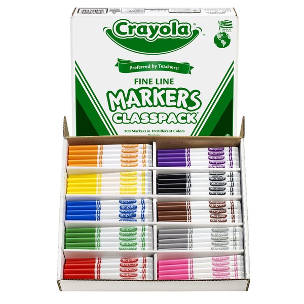 Crayola Fine Line Markers, Back to School Supplies Classpack, 10 Assorted Colors , 200 Count