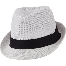 Ashen Fane Classic Pleated Hat Band Straw Fedora Unisex Hat, White