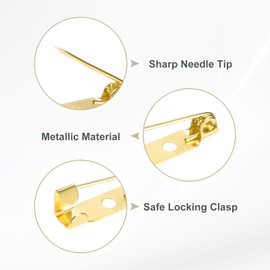 M METERXITY 60-Pack Bar Pins, 0.6 Inch Brooch Pin Backs Safety Clasp for Badges/Name Tags/Corsage/DIY Crafting Sewing Fabric, Metal Boutonnieres Locking Pin-Backing [15mm, Gold Tone]