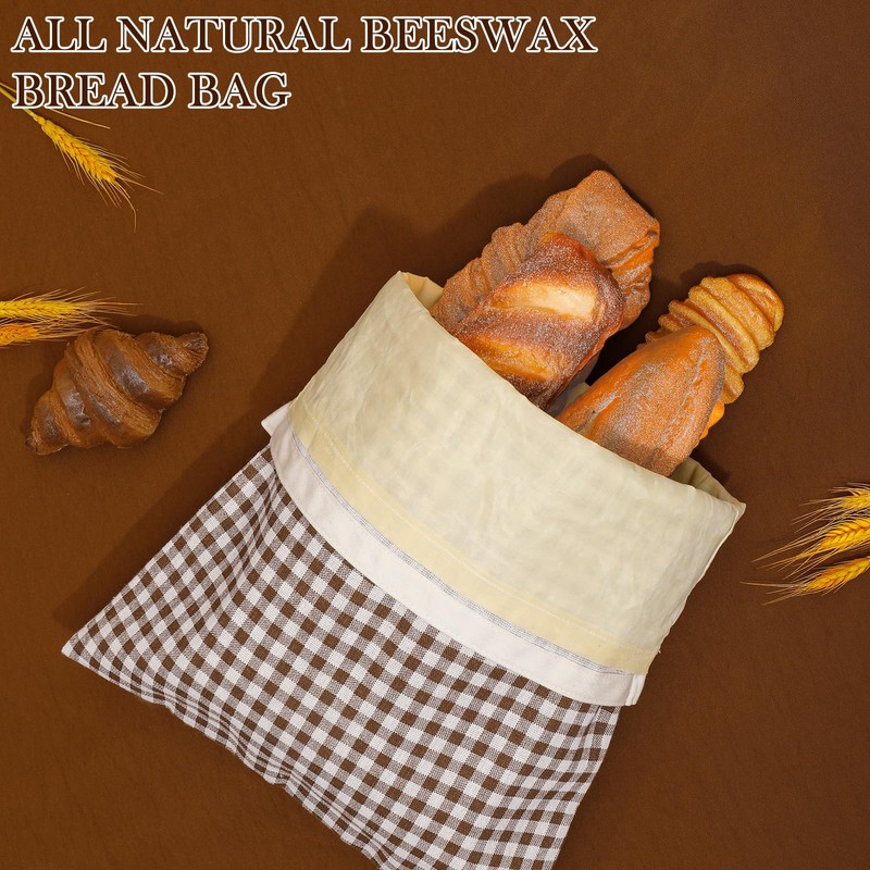 2-Pack Reusable Beeswax Bread Bags for Sourdough, Natural Linen Bag