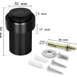 Door Stoppers, Door Stopper Stainless Steel Cylindrical Floor Door Stop Black Heavy Duty Door Stops Commercial Modern Doorstop Rubber Bumper Solid Wall Door Holder 1 Pack