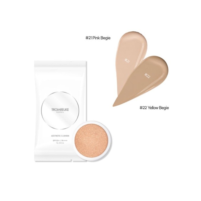 TROIAREUKE Seoul Aesthetic Cushion SPF50 PA+++ 15g /Refill15g, Shade:21 Pink