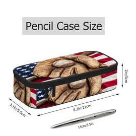 Xuwenz Vintage Baseball Pencil Holder Bag American Flag Bat Glove Cowboy Pencil Case College Office Organizer School Supply for Boy Girl Teens Adults