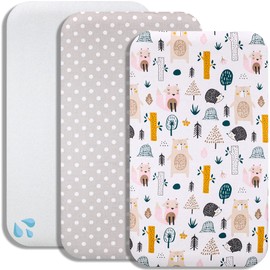Lovely Hippo 2 x Fitted Sheets 90 x 55 cm 100% Cotton + 1 x Mattress Protector 100% Waterproof Material - Set 3X - Compatible Chicco, Kinderkraft (Forest Animals, 55 x 90 cm)