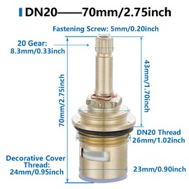 Valve Ceramic Top Replacement with High Handle, DN20 Tap Valve Top, Brass Tap Cartridge for Showers, Bathroom and Kitchen Tap (70 mm)