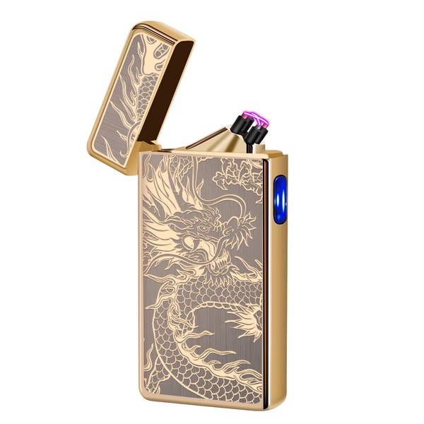 LcFun Electric Arc Lighter USB Rechargeable Plasma Windproof Windproof Arc Lighter Rechargeable for Candles Kitchen Gift (Golden Dragon)
