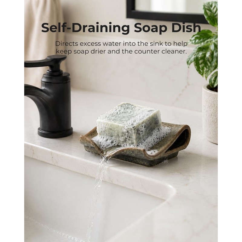 Zoeeker Self-Draining Soap Dish, Ceramic Bar Soap Holder with Drainage