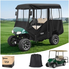 10L0L Golf Cart Enclosure for EZGO TXT/RXV 4 Passenger, 600D Waterproof Windproof Driving Cover, 4-Side Clear Windows and Roll-up Doors, All-Weather Protection, 80 in Roof