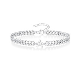 KGDUYC Men's Bracelet with Letters, Silver Stainless Steel Curb Chain Bracelet Men Boys A-Z Letter Bracelets for Men School Anniversary Birthday Gift for Dad Son Friend Brother, A