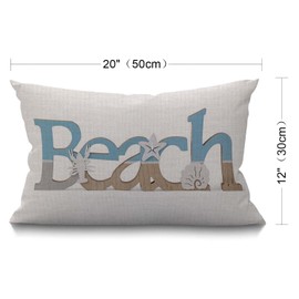 BGBDEIA Beach Vintage Wood Lettering Quote with Ocean Coastal Sea Starfish Lobster Scallop Summer Cotton Linen Decorative Cushion Cover Throw Pillow Case for Couch Sofa Bed,30 x 50 cm 12 X 20 Inches