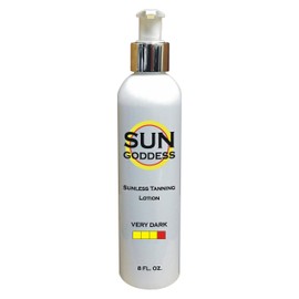 SUN GODDESS - Sunless Self Tanning Lotion - VERY DARK - 8 oz + INCLUDES: Applicator Mitt, Application Gloves, Best Fake Tanner Lotion Mousse Spray Sample – Gorgeous, Natural Looking Tan Lasts 7 Days