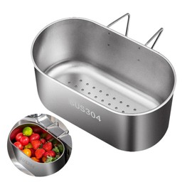 SYCOOVEN Stainless Steel Sink Drain Strainer Basket, Multifunctional Hanging Sink Strainer Colander Drain Basket Kitchen Sink Food Waste Filter and Wash Vegetables Fruits(Silver)