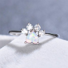 925 Sterling Silver Ring Opal Solitaire Wedding Engagement Ring Adjustable Open Ring for Women Birthday Anniversary Promise Jewellery