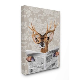 Stupell Industries Deer Reading Newspaper With Big Glasses Stretched Canvas Wall Art, 16 x 1.5 x 20, Multi-Color