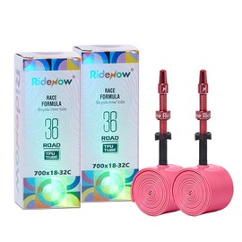 Ridenow - Paquete de 2 tubos interiores de TPU 700 °C x 18-32 °C, ligeros para bicicleta de carretera de 45 mm, válvula Presta de metal rosa con núcleo de latón desmontable (incluye kit de parches de