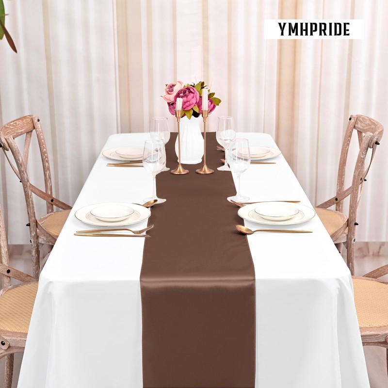 YMHPRIDE 6 Pack Table Runner Coffee Satin Table Runner, 12x72