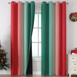 Estelar Textiler Red and Green Ombre Blackout Curtains for Bedroom, Thermal Insulated Christmas Drapes 108 Inches Long, Full Light Blocking Long Curtains for Living Room, 52Wx108L, 2 Panels