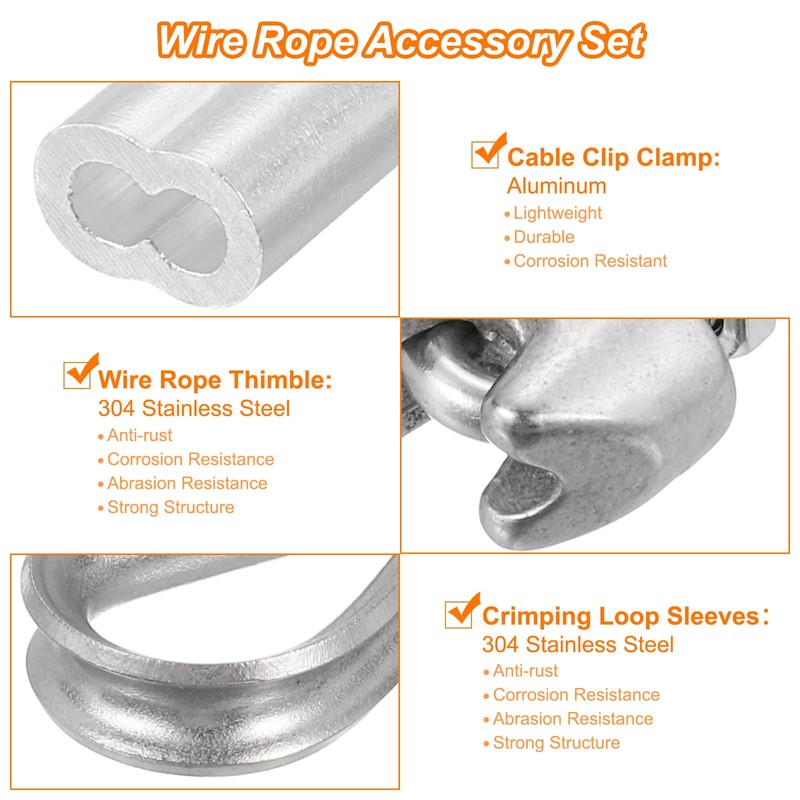 sourcing map M5 Wire Rope Accessory Set for 3/16" Dia