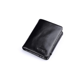 Woodland Leathers Men’s Tri-fold Mens Wallet – Premium Leather with Zip and Stud Fasten, 9 Credit Card Slots, Id Pouch, Simcard & Coin Compartment – Men's Wallets Slim, RFID, Gifts for Men (Black)