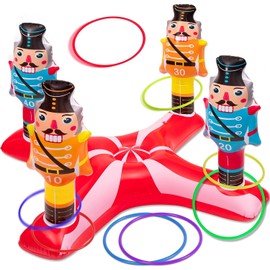 KAHEIGN Christmas Inflatable Nutcracker Ring Toss Game Set, 79cm x 34cm Inflatable Nutcracker with 8Pcs 3 Size Plastic Rings for Christmas Party Holiday Home Family Fun Games
