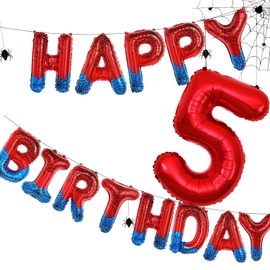 Spider Theme Happy Birthday Banner Party Decorations Large Number 5 Foil Balloons Superhero Party Decorations for Boy