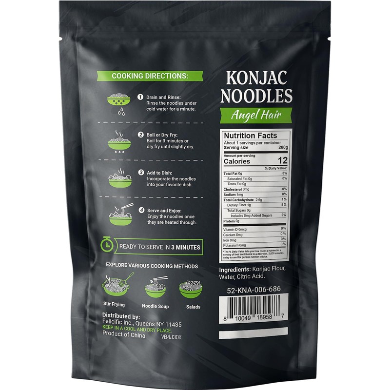 52USA Konjac Noodle, Regular, Angel Hair, Low-Calorie, Low-Carb, Keto-Friendly, Gluten-Free,