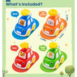 TooyBing Press and Go Car Toys for Toddlers 1-3, 4 Pack Animal Baby Car Toys for 1 2 Year Old Boy, Push Go Friction Vehicle Toys for Infants 12-18 Months, One First Birthday Gifts for Boys Girls