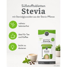 BORCHERS Stevia Sweetener Tablets, Table Sweetener with Stevia 12 x 120 Tablets, Almost Calorie Free, Ideal for Coffee & Tea, Practical Dispenser, Easy Dosage, Lactose-Free, Vegan