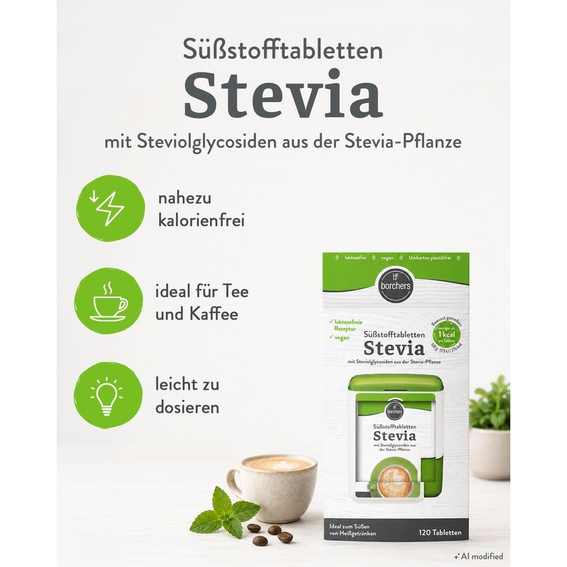 BORCHERS Stevia Sweetener Tablets, Table Sweetener with Stevia 12 x