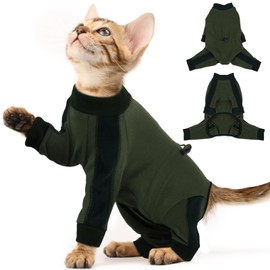ADNIKIA Cat Pajamas for Cats Only, Sticky Hair Cat Clothes, Long Sleeve Sphynx Clothes, Anti-Licking or Skin Disease Recovery Suit for Female Cats, Kitten Onesie Pajamas, ArmyGreen, 2XL