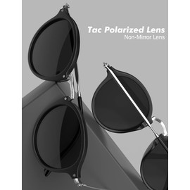 Retro Round Sunglasses for Women Men UV400 Polarized Vintage Classic Small Circle Style 49/21/145 (Matte Black/Black Lens)