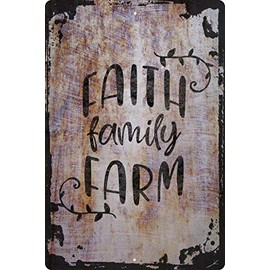 Wall Art Tin Sign Faith Family Farm Love Tin Country Life Jesus Christian Pray Beige Home Decor Funny Gift 12 x 8 Inch