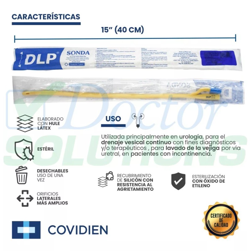 DLP Sonda Foley De Látex, 2 Vías, 30ml, Cal. 24fr