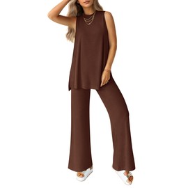 PRETTYGARDEN Women's 2 Piece Lounge Set 2025 Summer Casual Loose Tank Top Wide Leg Pants Matching Travel Outfits Tracksuit (Light Coffee,Small)