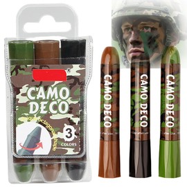 3 Color Camo Face Paint Stick Set - Waterproof & Sweat-Resistant Camouflage Makeup for Hunting, Military Training Outdoor Survival Safe for Face Eye Use Black Brown Green Army Sticks