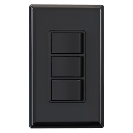 ELEGRP Decorator Triple Rocker Light Switch, Three Single Pole Electrical Paddle, 15A 120V, In-Wall On/Off, Self-grounding, With Screwless Wall Plate, UL Listed (1 Pack, Glossy Black)