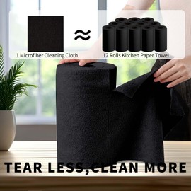 Puomue 55 Pack Microfiber Cleaning Cloth Roll, Tear Away Reusable Towels, 11" X 9", Ultra Absorbent & Lint Free Microfiber Cloth for Cleaning Cars, Kitchen, Window, Home and Shop, Black