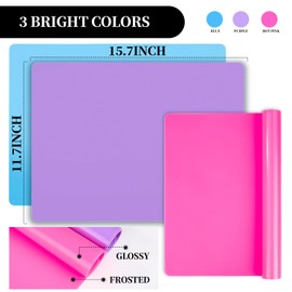 LEOBRO LEOBRO Silicone Mat for Resin Molds, 3 PCS Silicone Mats for Epoxy Resin, UV Resin, Play Dough Mat, Clay Mat, Nonstick Silicone Sheets Pads for DIY Arts and Crafts, Pink & Purple & Blue, 15.7x 11.7