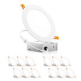 PARMIDA (12 Pack) 6 Inch Ultra-Thin LED Recessed Ceiling Light with Junction Box, 12W, Dimmable Can-Less Wafer Slim Panel Downlight, IC Rated, Energy Star & ETL-Listed– 3000K