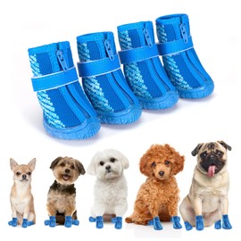 MUSIMC Dog Shoes for Small Medium Dogs Waterproof Puppy Dog Boots with Safety Reflective Dog Paw Protectors for Winter Hot Pavement Rainy Day with Anti Slip Rubber Sole (Blue, Size 3)
