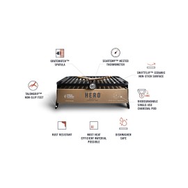 Fire & Flavor Hero Grill System - Ultra-Portable Grill for Camping, Tailgating, and BBQ on the Go - Tabletop Charcoal Grill Set Comes with Spatula, Thermometer, and Cutting Board