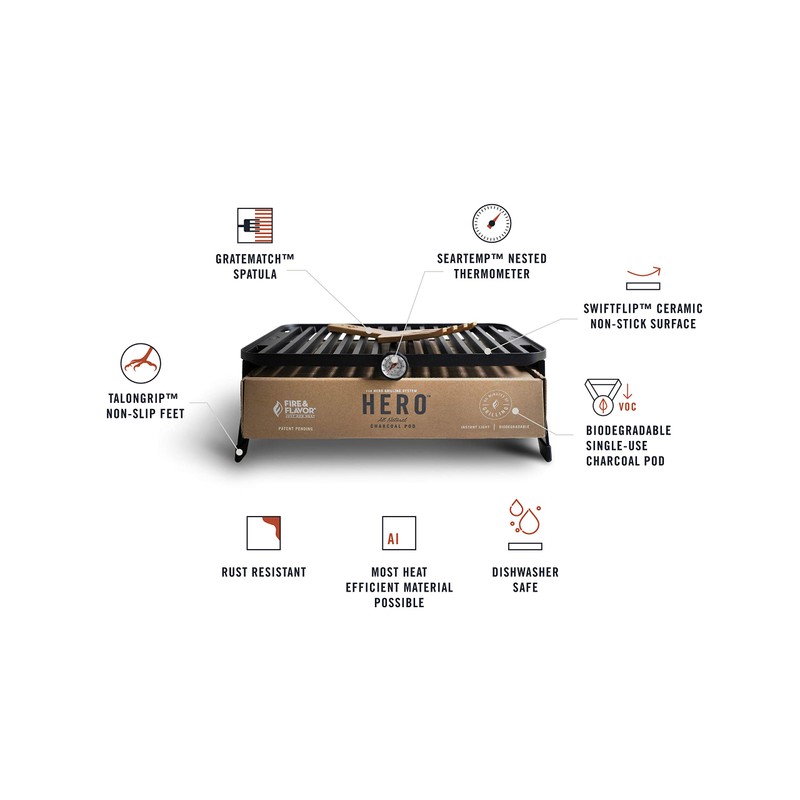 Fire & Flavor Hero Grill System - Ultra-Portable Grill for