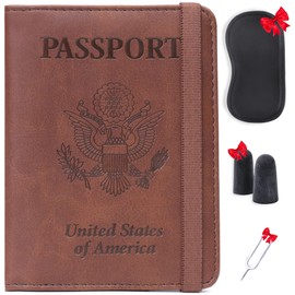 Shvigel US RFID Blocking Passport Card Holder For Travel - USA Faux Leather Passport Cover – Small American Passport Protector Case for Women Men (Brown)