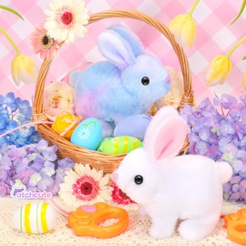 CatchCute Hopping Plush Bunny Easter Interactive Toys for Kids,Can Wagging Tail and Twitching Nose with Remote Control Leash,Easter Eggs and Decorations,Easter Christmas Birthday Gift for Toddlers
