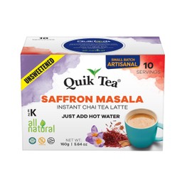 QuikTea Saffron Masala Unsweetened Chai Tea Latte – 10 Count, Bold Saffron Masala Flavor, Naturally Caffeine-Light, no preservatives, No Sugar Added – Just Add Hot Water