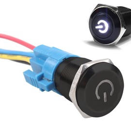 E Support 16mm 12V 3A Car White LED Light Power Metal Push Button Toggle Switch Socket Plug Black Shell